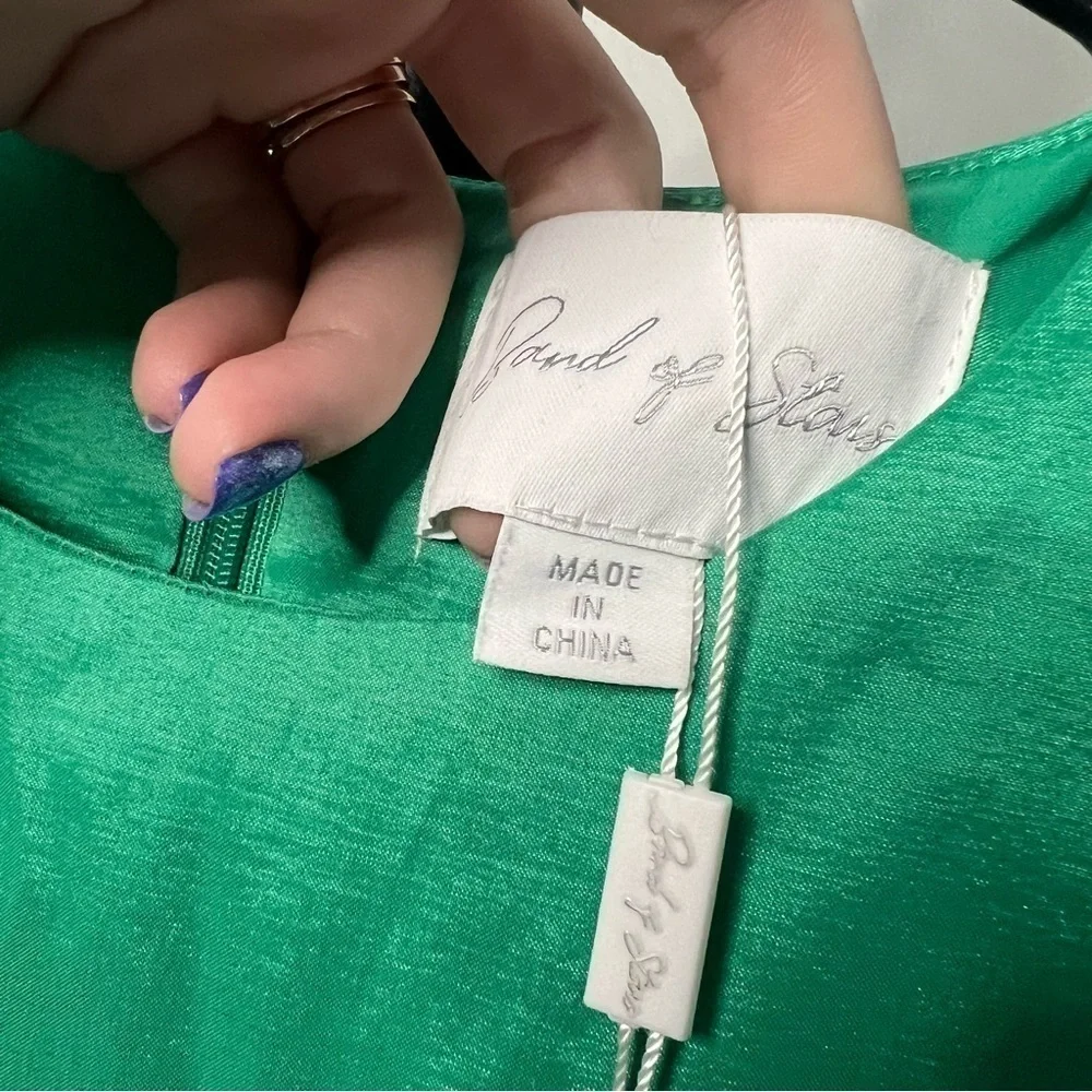 Band of Stars Green Puff Sleeve Rhinestone Cutout Dress Size 8 - Picture 10 of 13